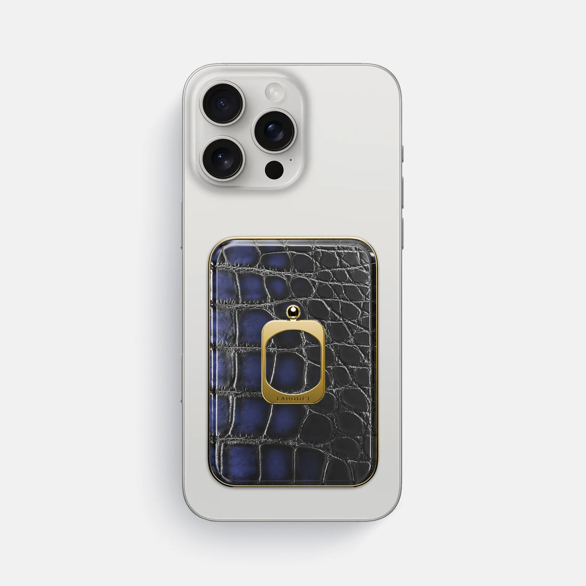 Havana-Blue iPhone 16 Pro Max Magsafe Ring Patina Alligator with Gold Metal -2 | Havana-Blue-Gold