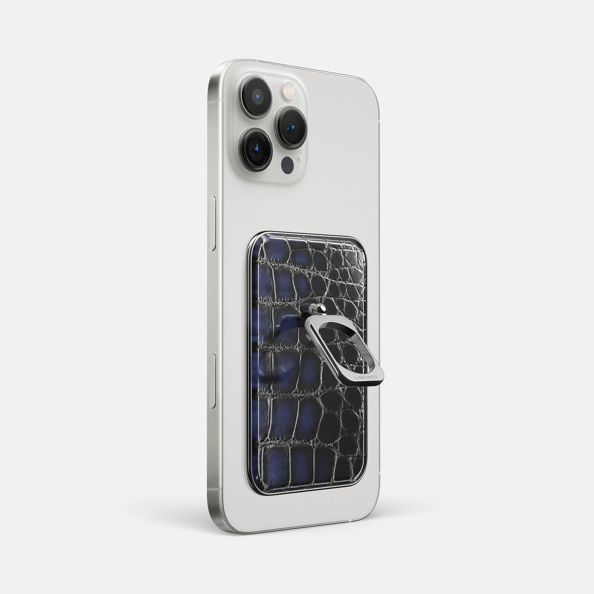 Havana-Blue iPhone 16 Pro Max Magsafe Ring Patina Alligator with Steel Metal -1 | Havana-Blue-Steel