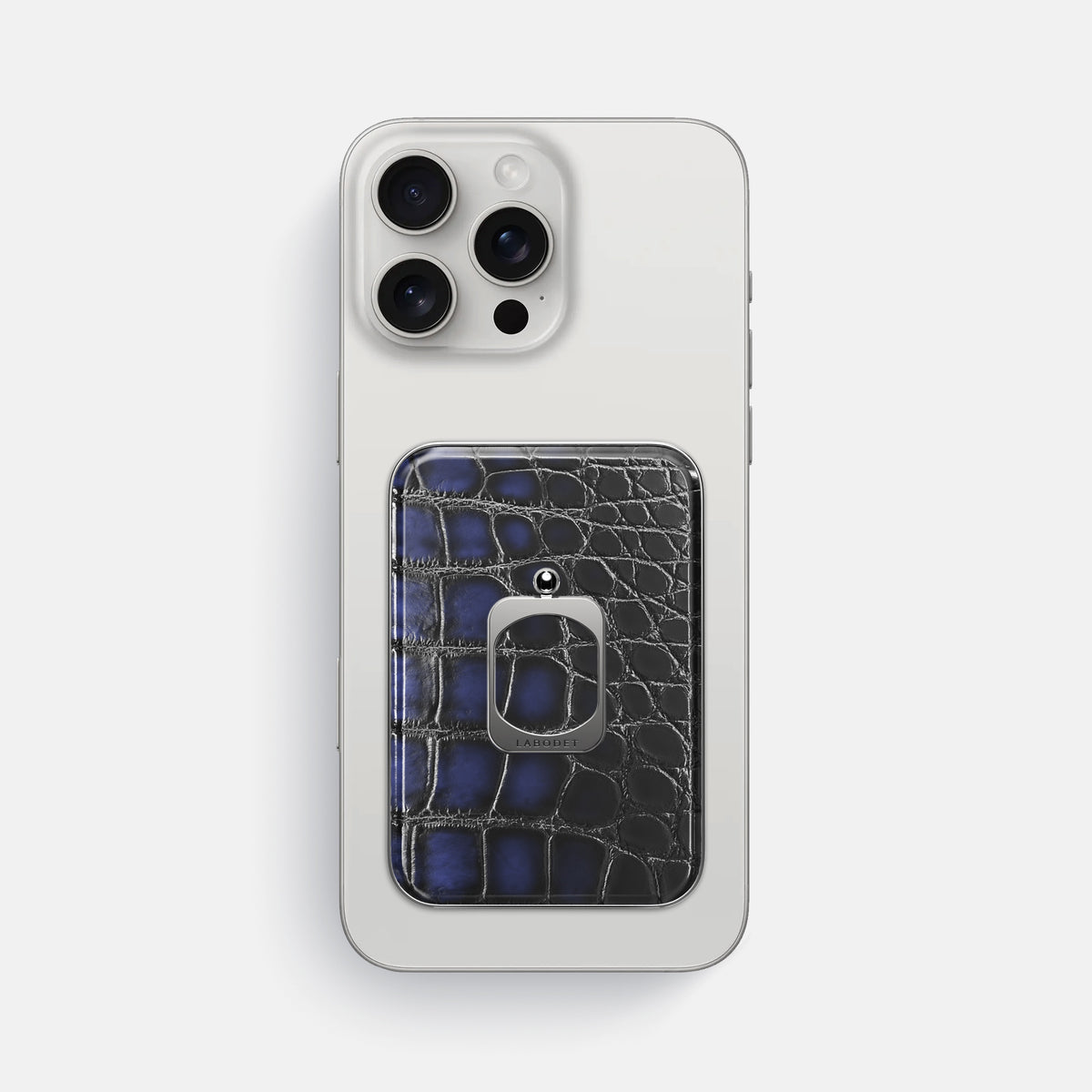 Havana-Blue iPhone 16 Pro Max Magsafe Ring Patina Alligator with Steel Metal -2 | Havana-Blue-Steel