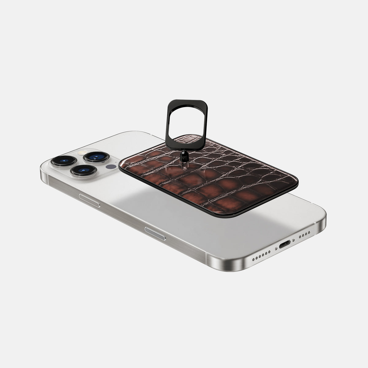 Havana-Brown iPhone 16 Pro Max Magsafe Ring Patina Alligator with Black Metal -4 | Havana-Brown-Black