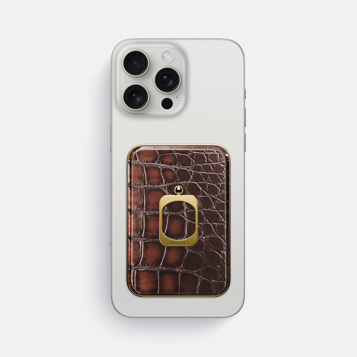 Havana-Brown iPhone 16 Pro Max Magsafe Ring Patina Alligator with Gold Metal -2 | Havana-Brown-Gold