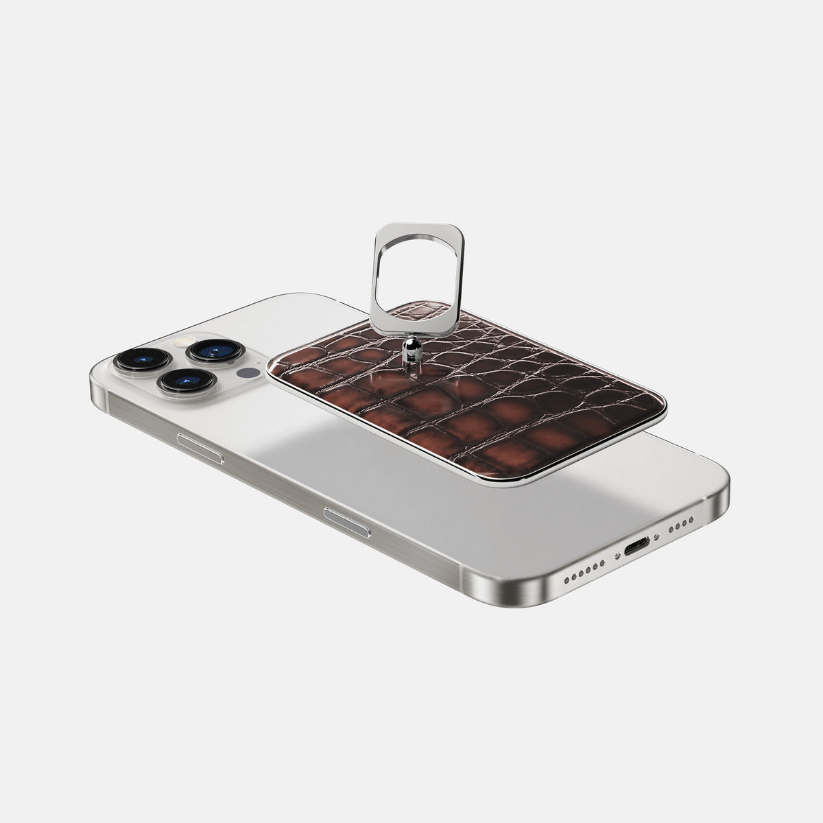 Havana-Brown iPhone 16 Pro Max Magsafe Ring Patina Alligator with Steel Metal -4 | Havana-Brown-Steel