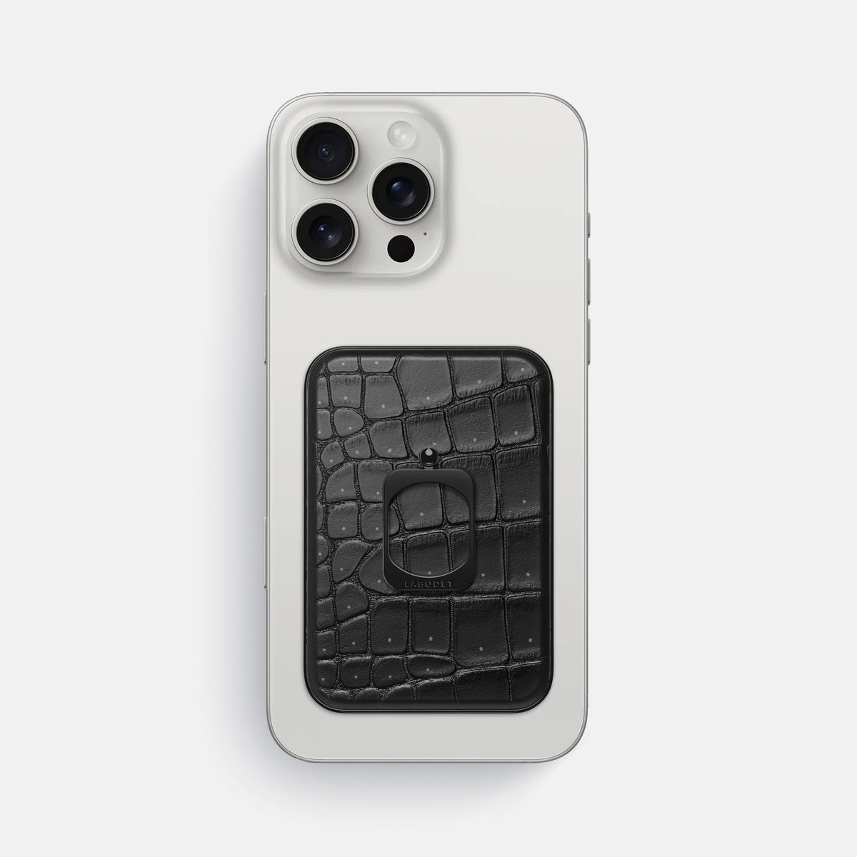Black iPhone 16 Pro Max Magsafe Ring Porosus Crocodile with Black Metal -2 | Black-Black