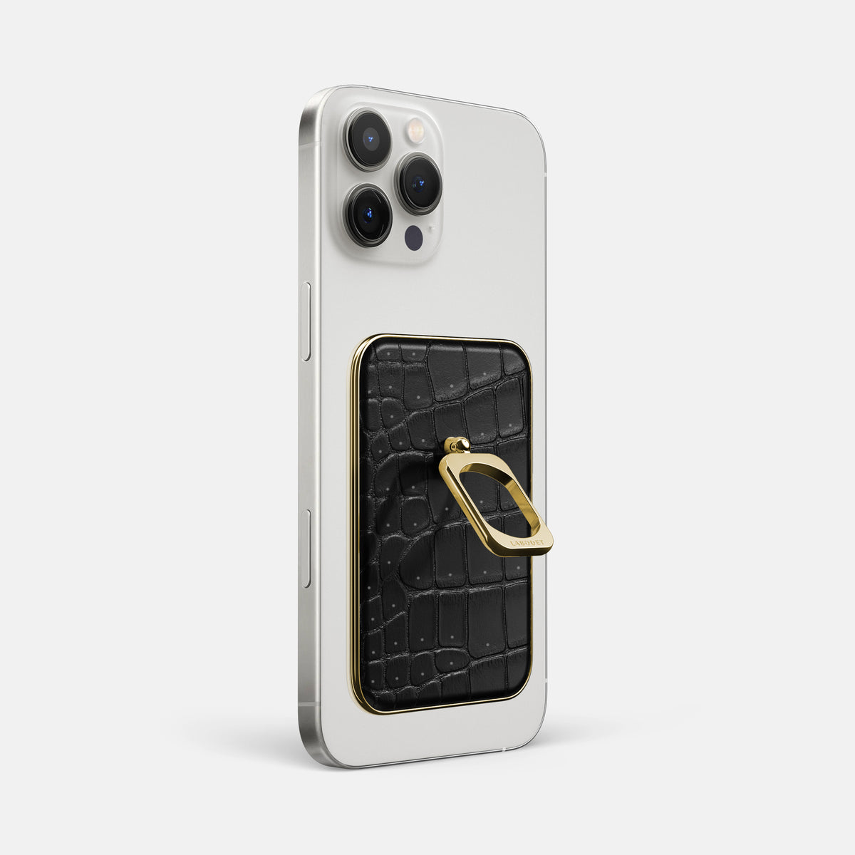 Black iPhone 16 Pro Max Magsafe Ring Porosus Crocodile with Gold Metal -1 | Black-Gold
