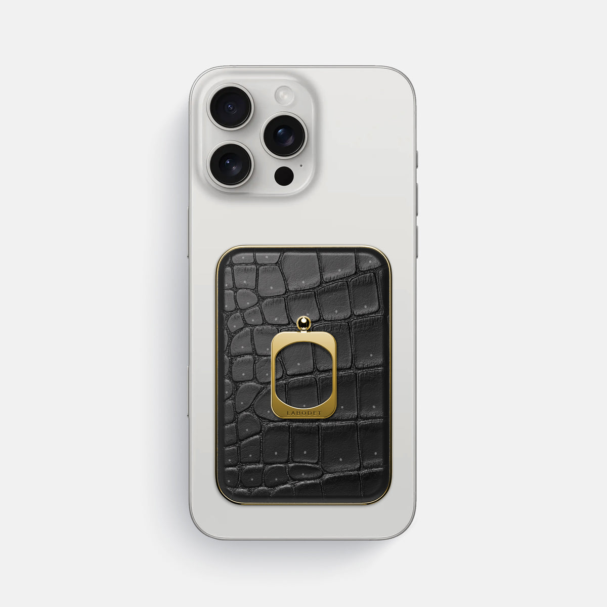 Black iPhone 16 Pro Max Magsafe Ring Porosus Crocodile with Gold Metal -2 | Black-Gold