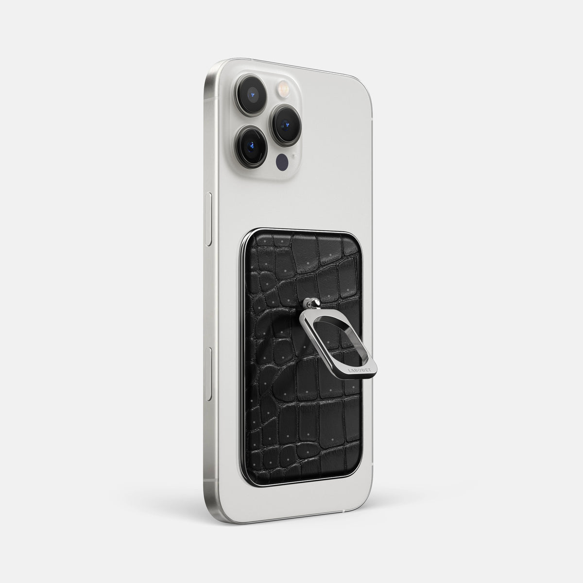 Black iPhone 16 Pro Max Magsafe Ring Porosus Crocodile with Steel Metal -1 | Black-Steel