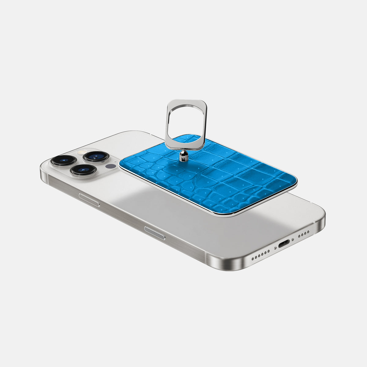 Blue-Lagoon iPhone 16 Pro Max Magsafe Ring Porosus Crocodile with Steel Metal -4 | Blue-Lagoon-Steel