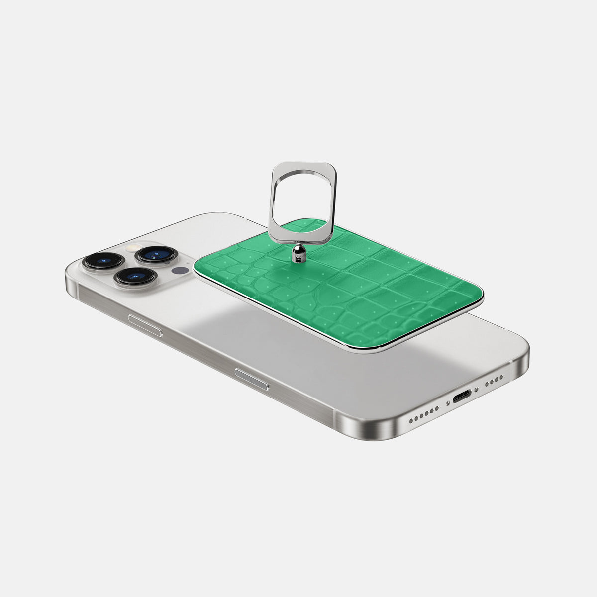Cactus-Green iPhone 16 Pro Max Magsafe Ring Porosus Crocodile with Steel Metal -4 | Cactus-Green-Steel