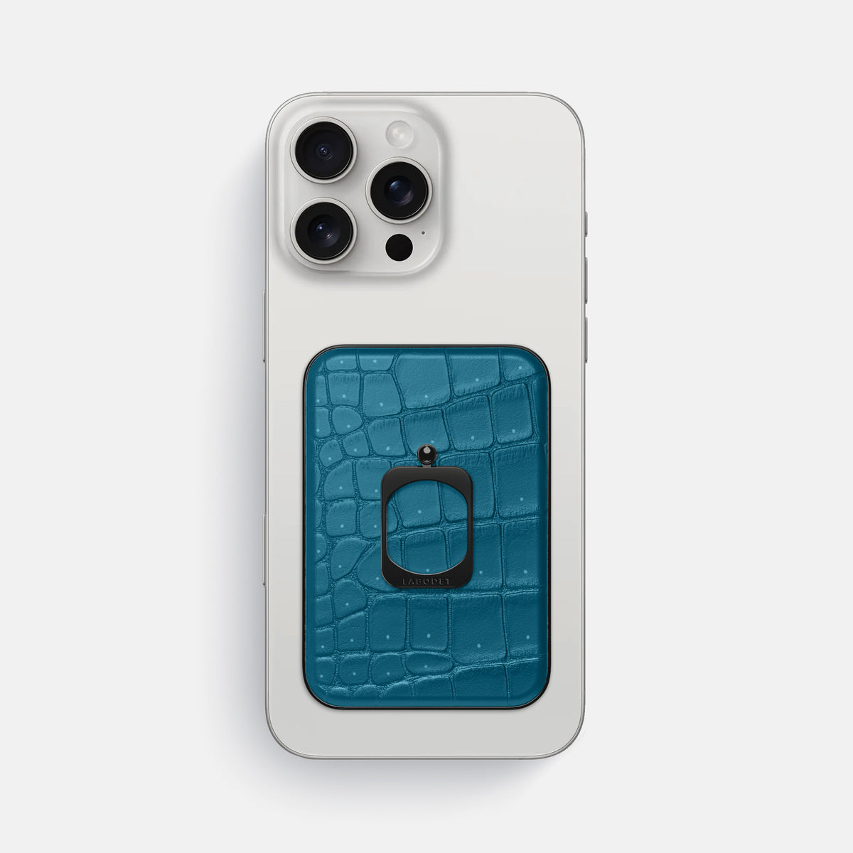 Duck Blue iPhone 16 Pro Max Magsafe Ring Porosus Crocodile with Black Metal -2 | Duck-Blue-Black