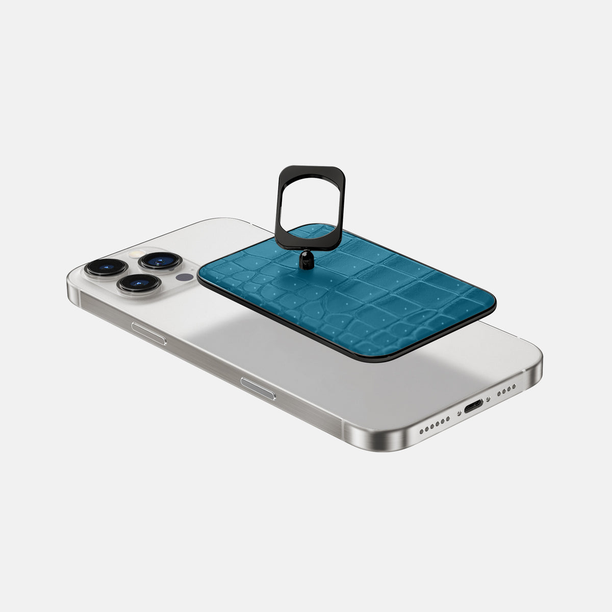Duck Blue iPhone 16 Pro Max Magsafe Ring Porosus Crocodile with Black Metal -4 | Duck-Blue-Black