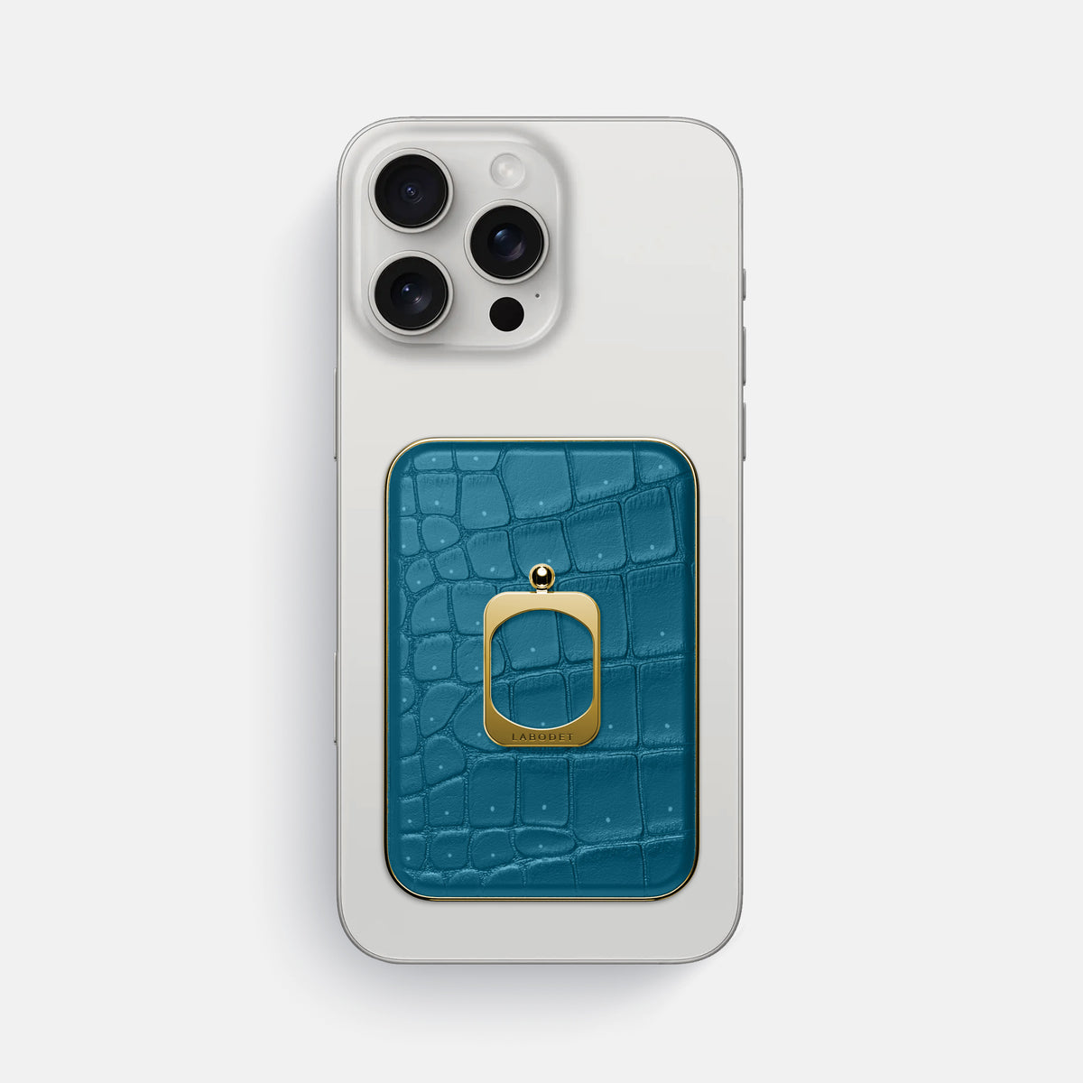 Duck Blue iPhone 16 Pro Max Magsafe Ring Porosus Crocodile with Gold Metal -2 | Duck-Blue-Gold