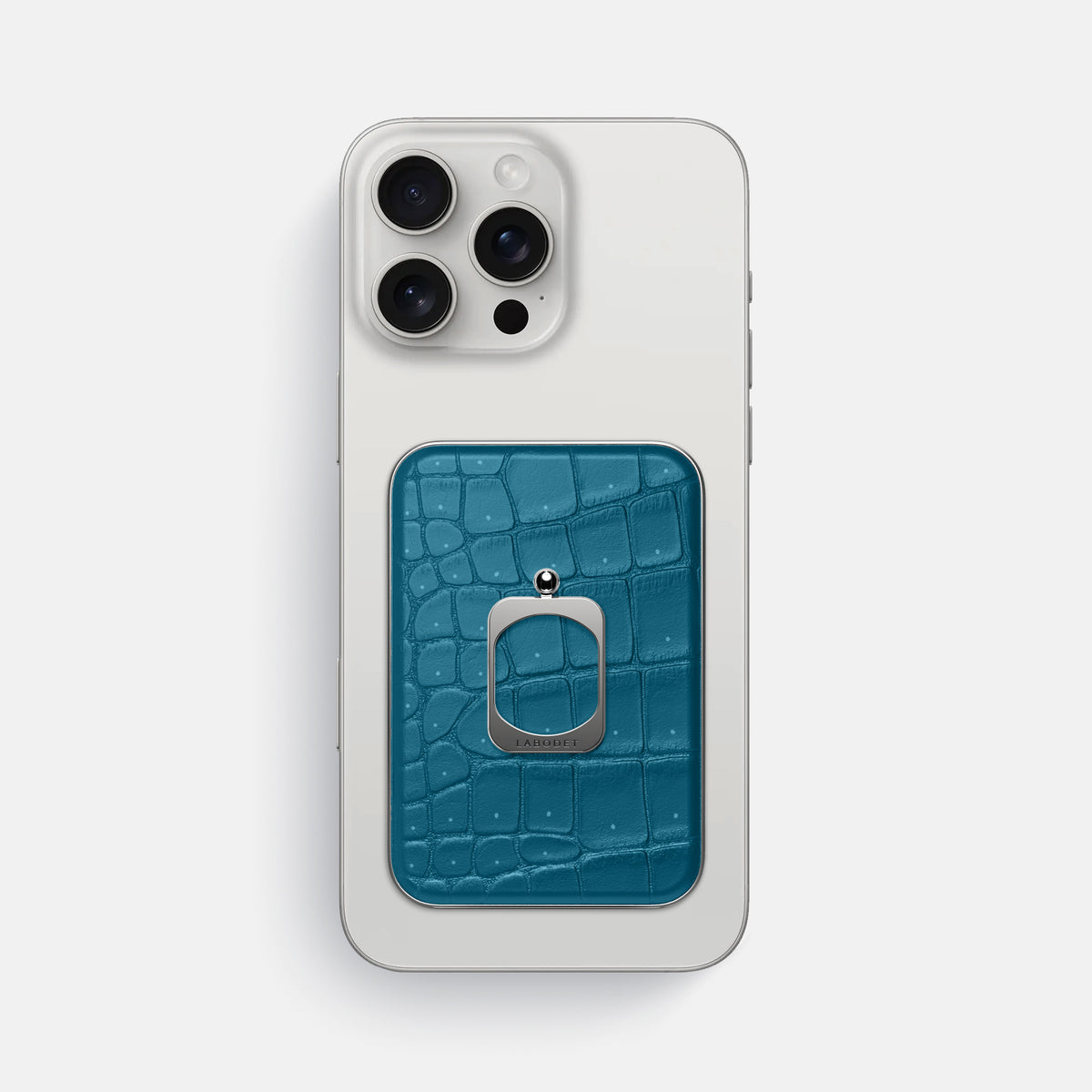 Duck Blue iPhone 16 Pro Max Magsafe Ring Porosus Crocodile with Steel Metal -2 | Duck-Blue-Steel
