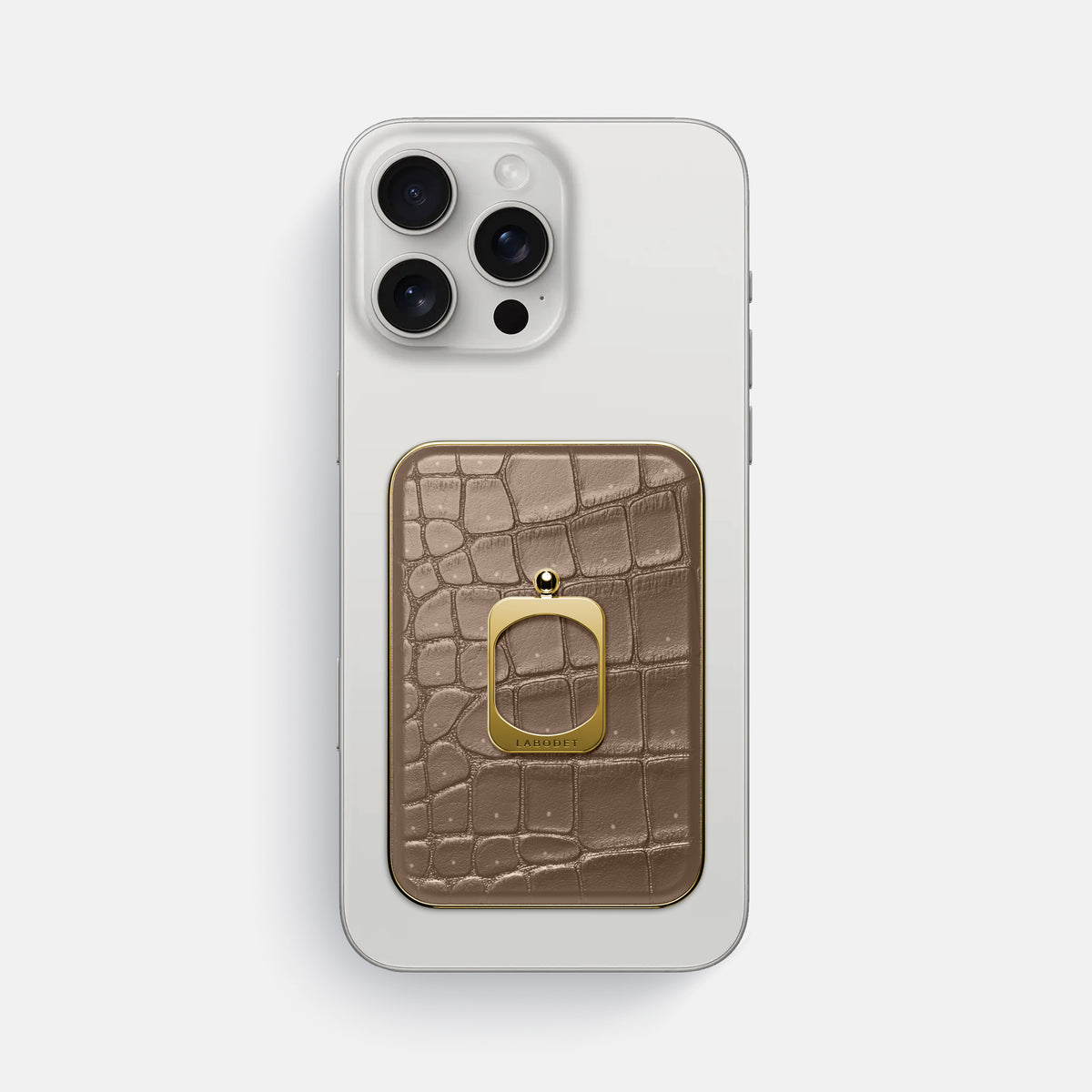 Fur-Brown iPhone 16 Pro Max Magsafe Ring Porosus Crocodile with Gold Metal -2 | Fur-Brown-Gold