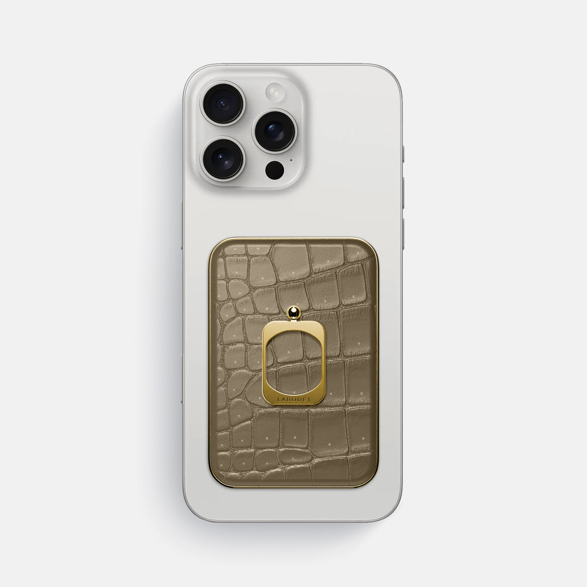 Kaki-Green iPhone 16 Pro Max Magsafe Ring Porosus Crocodile with Gold Metal -2 | Kaki-Green-Gold