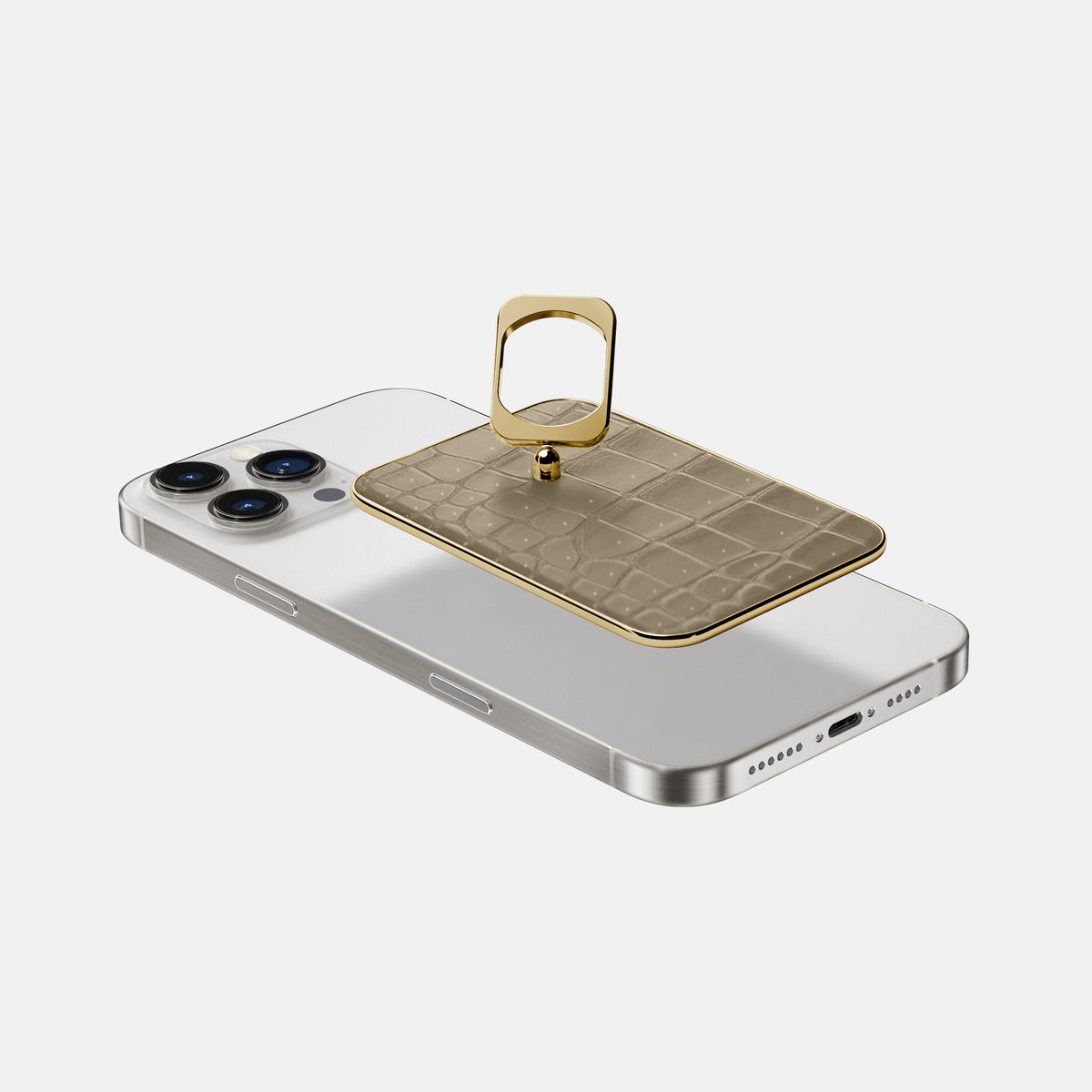 Kaki-Green iPhone 16 Pro Max Magsafe Ring Porosus Crocodile with Gold Metal -4 | Kaki-Green-Gold
