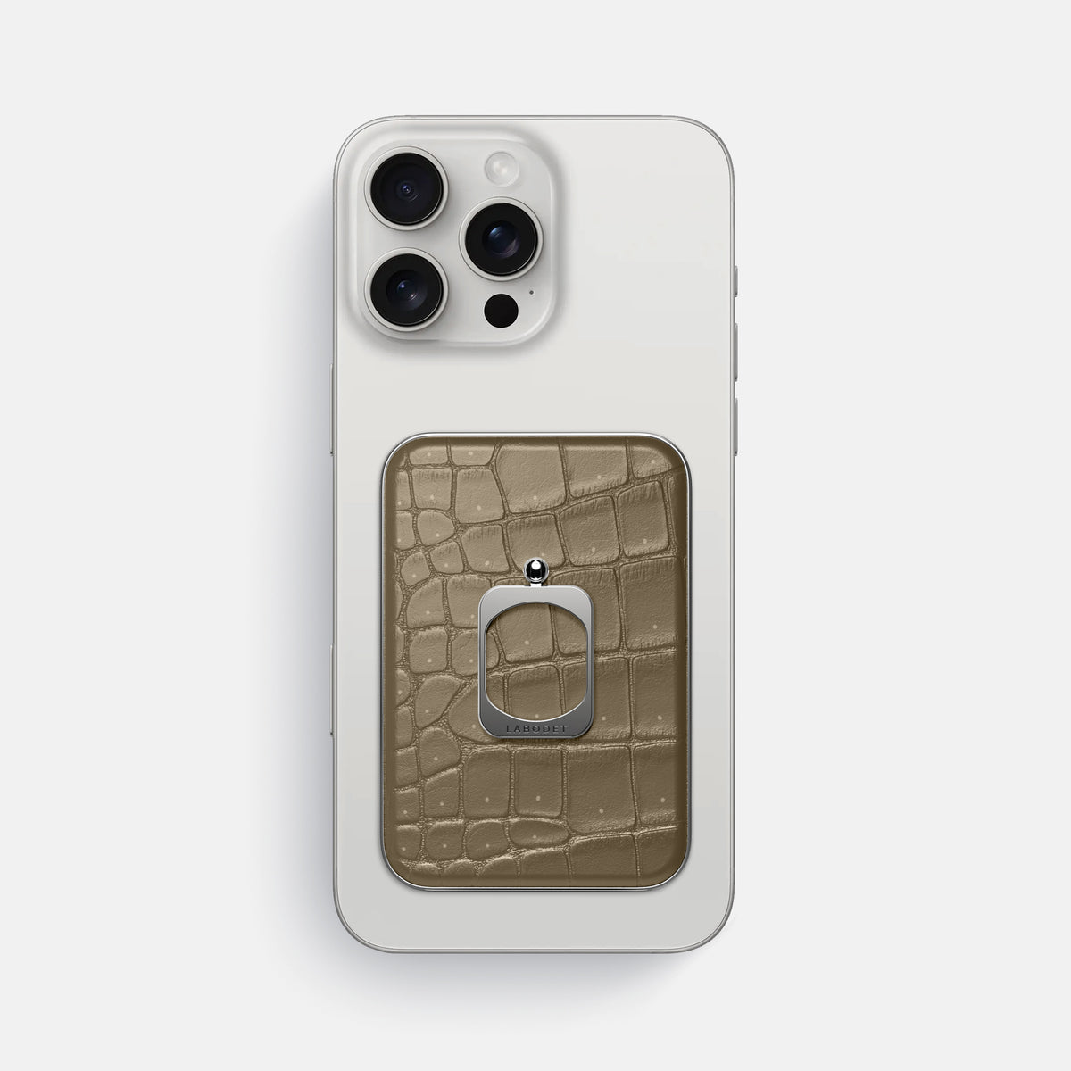 Kaki-Green iPhone 16 Pro Max Magsafe Ring Porosus Crocodile with Steel Metal -2 | Kaki-Green-Steel