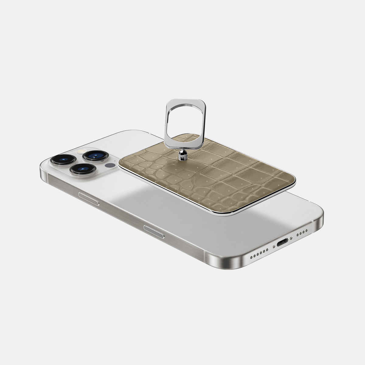 Kaki-Green iPhone 16 Pro Max Magsafe Ring Porosus Crocodile with Steel Metal -4 | Kaki-Green-Steel