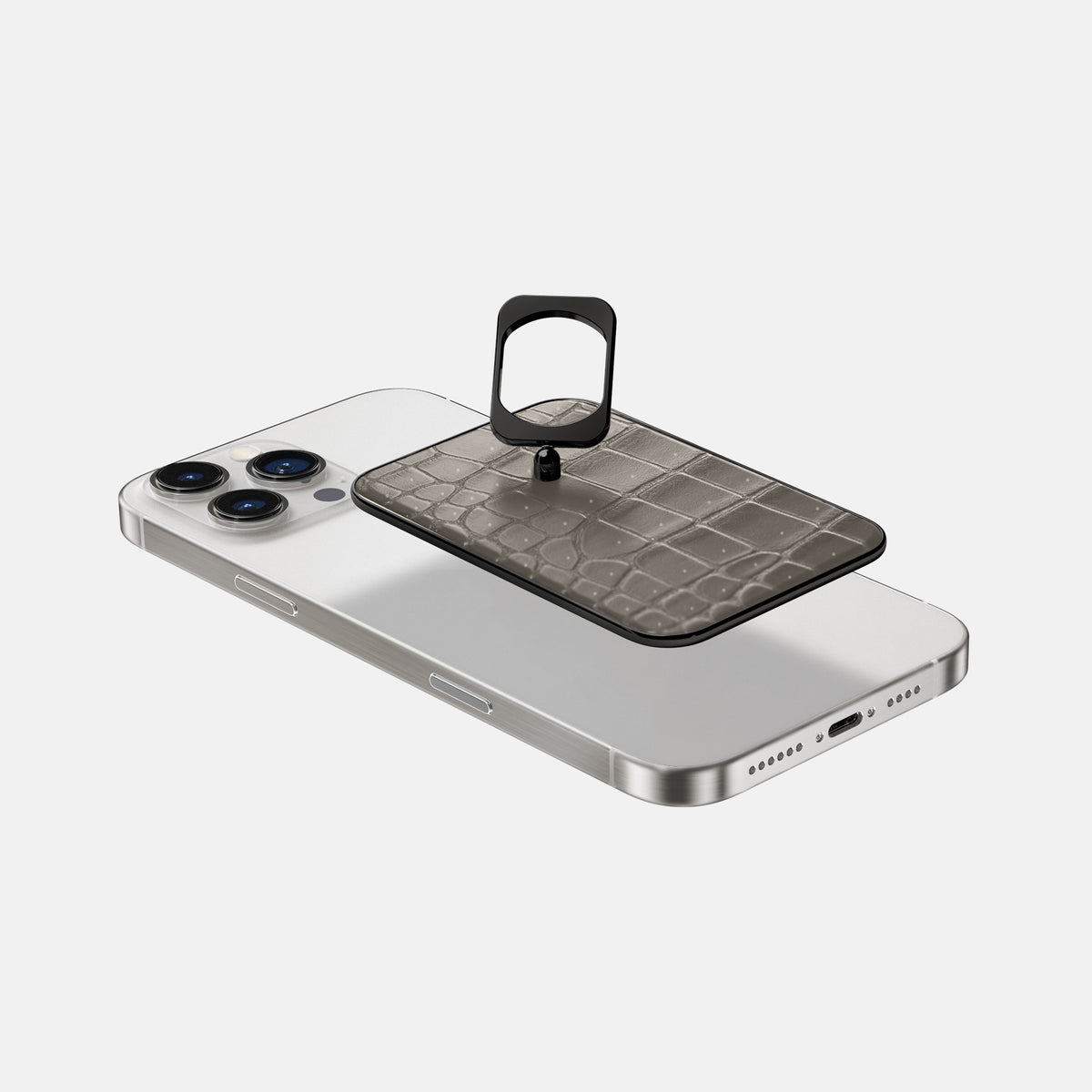 Lava-Stone iPhone 16 Pro Max Magsafe Ring Porosus Crocodile with Black Metal -4 | Lava-Stone-Black