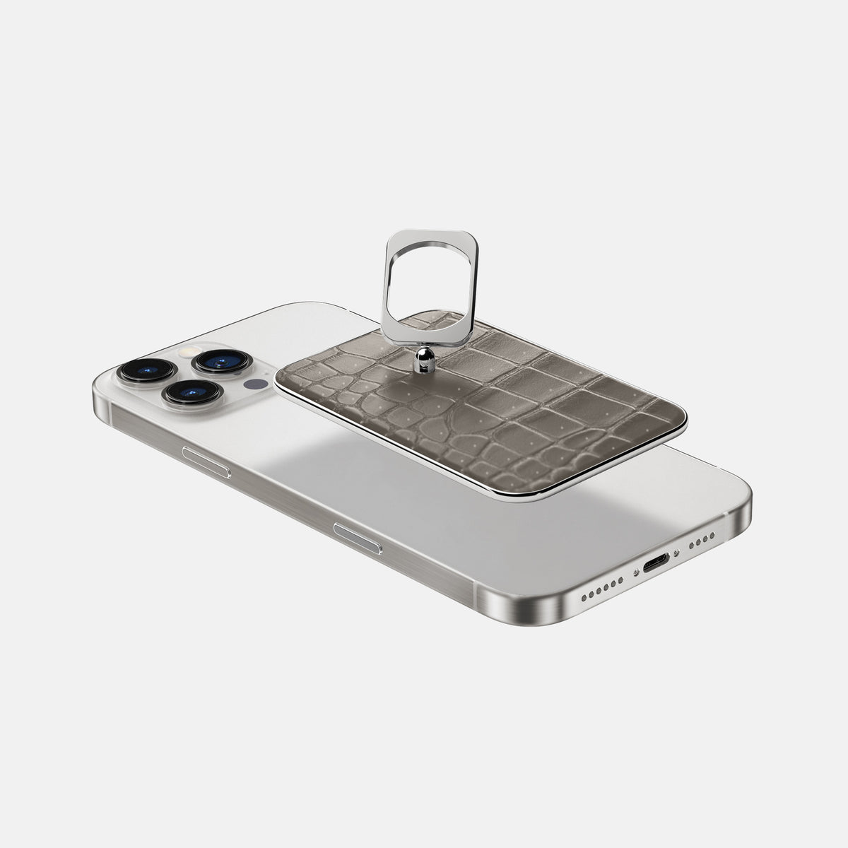 Lava-Stone iPhone 16 Pro Max Magsafe Ring Porosus Crocodile with Steel Metal -4 | Lava-Stone-Steel