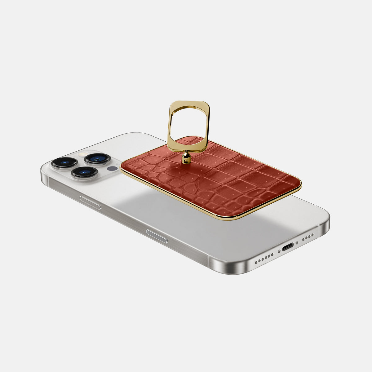 Mahogany-Brown iPhone 16 Pro Max Magsafe Ring Porosus Crocodile with Gold Metal -4 | Mahogany-Brown-Gold