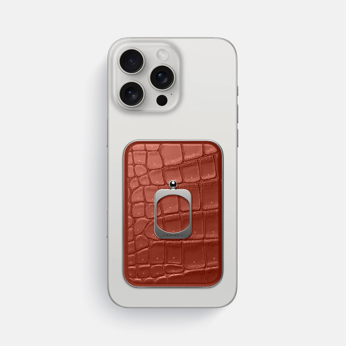 Mahogany-Brown iPhone 16 Pro Max Magsafe Ring Porosus Crocodile with Steel Metal -2 | Mahogany-Brown-Steel