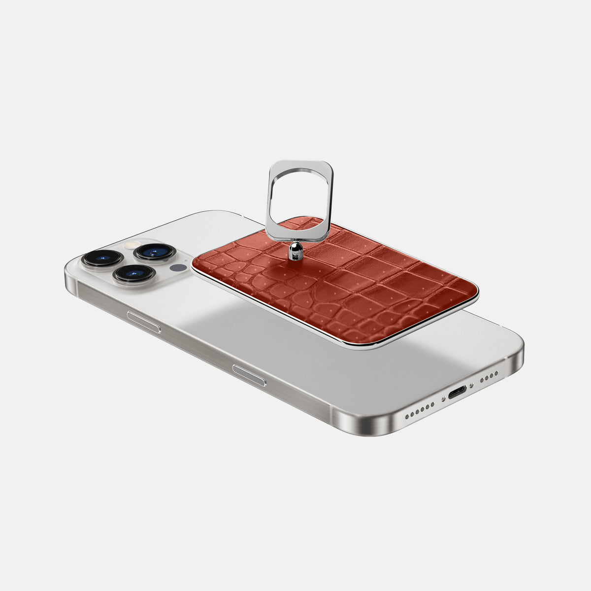 Mahogany-Brown iPhone 16 Pro Max Magsafe Ring Porosus Crocodile with Steel Metal -4 | Mahogany-Brown-Steel