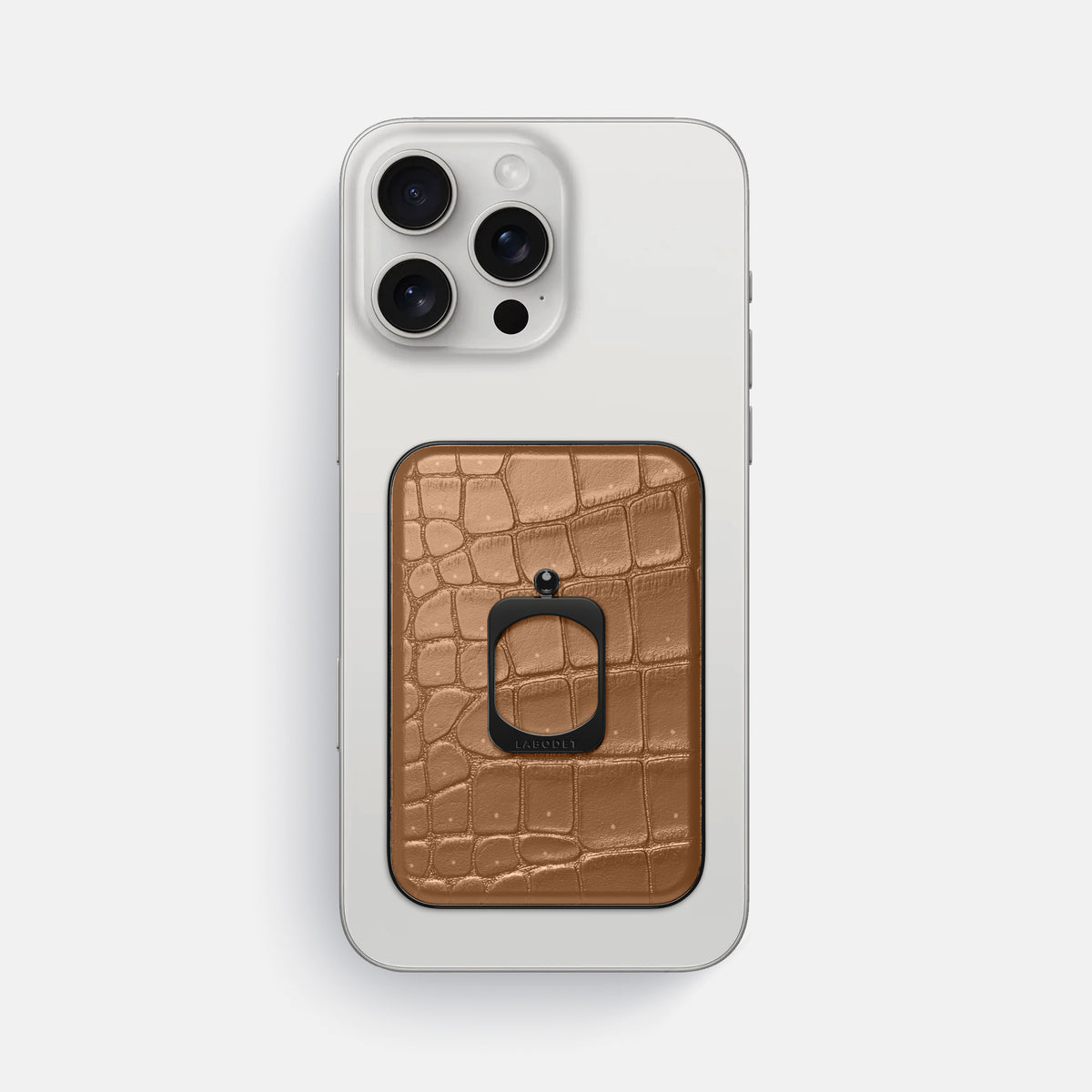 Milk-Chocolate iPhone 16 Pro Max Magsafe Ring Porosus Crocodile with Black Metal -2 | Milk-Chocolate-Black