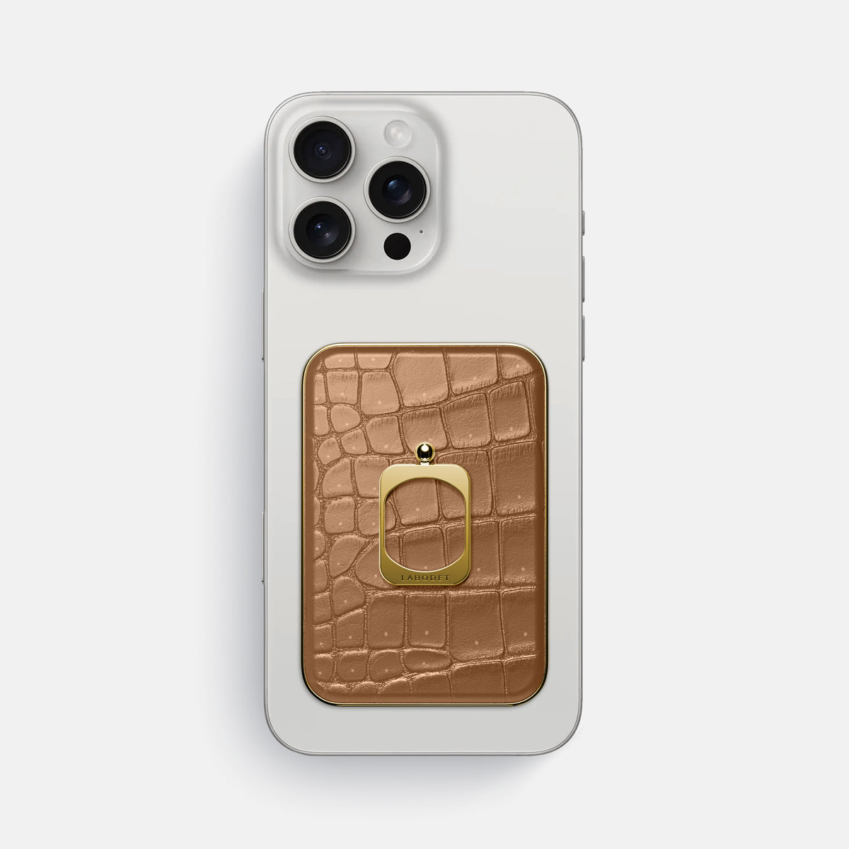Milk-Chocolate iPhone 16 Pro Max Magsafe Ring Porosus Crocodile with Gold Metal -2 | Milk-Chocolate-Gold