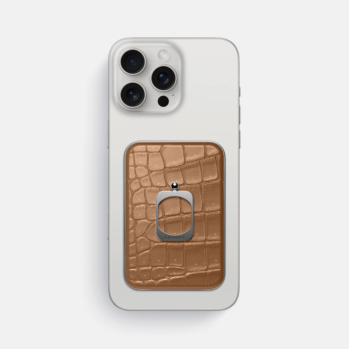 Milk-Chocolate iPhone 16 Pro Max Magsafe Ring Porosus Crocodile with Steel Metal -2 | Milk-Chocolate-Steel
