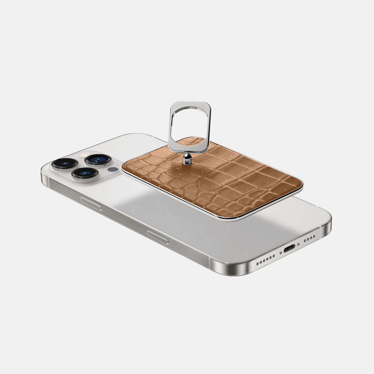 Milk-Chocolate iPhone 16 Pro Max Magsafe Ring Porosus Crocodile with Steel Metal -4 | Milk-Chocolate-Steel