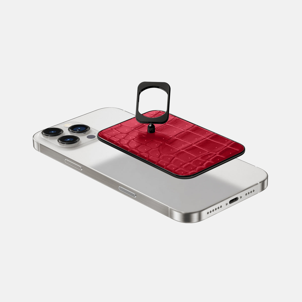Burgundy iPhone 16 Pro Max Magsafe Ring Porosus Crocodile with Black Metal -4 | Burgundy-Black