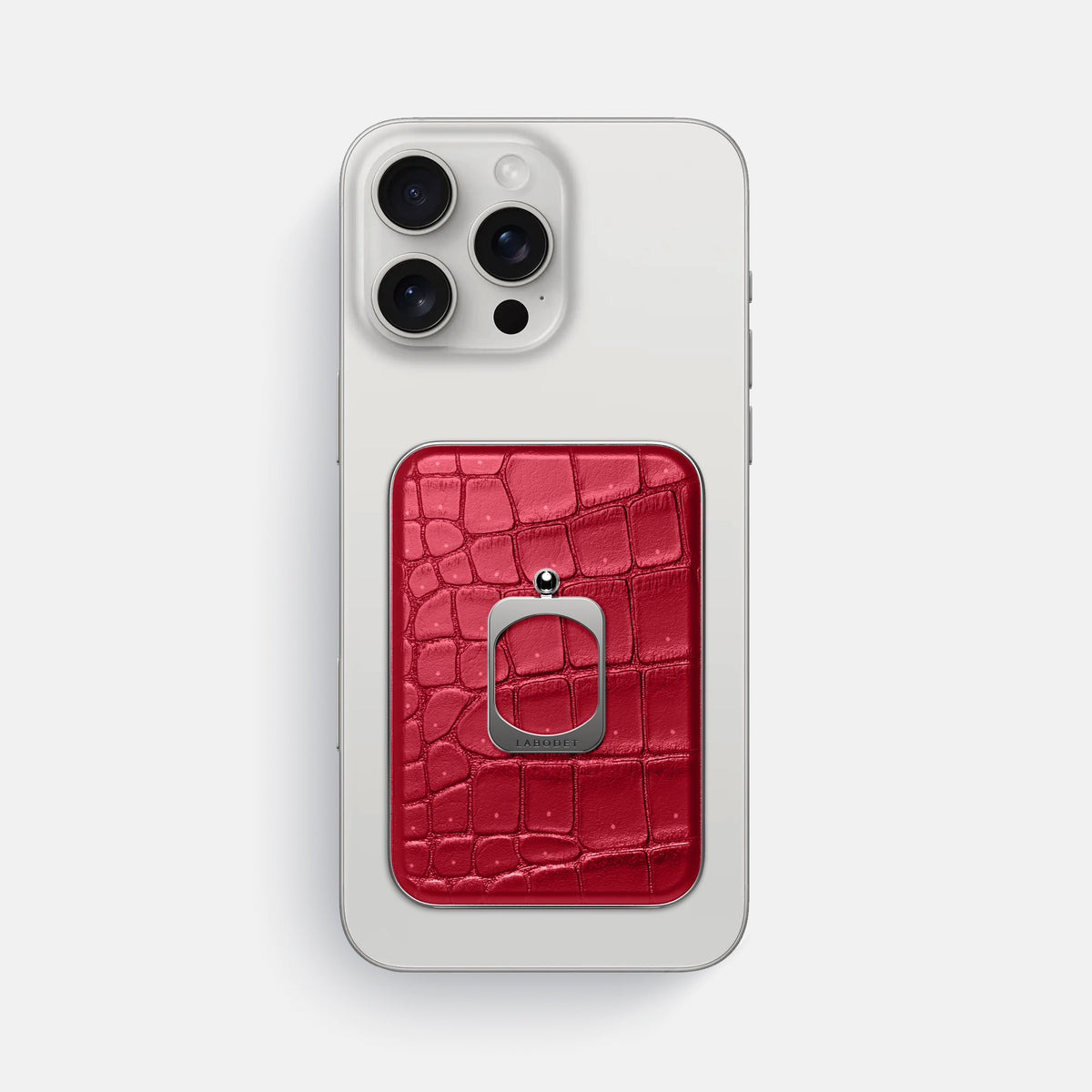Burgundy iPhone 16 Pro Max Magsafe Ring Porosus Crocodile with Steel Metal -2 | Burgundy-Steel