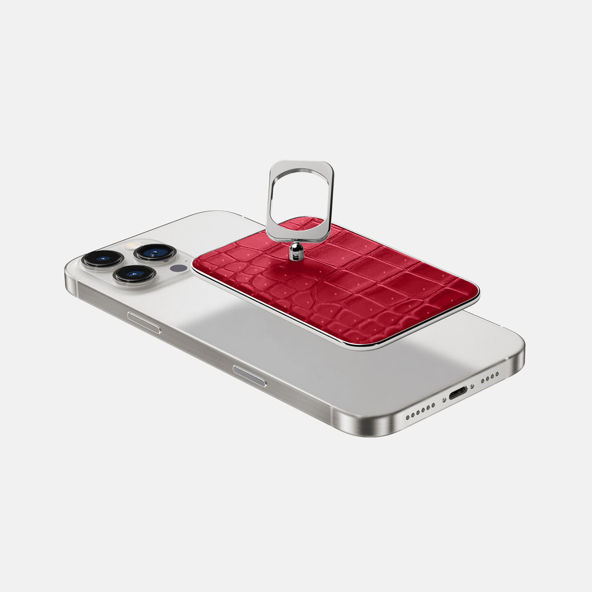 Burgundy iPhone 16 Pro Max Magsafe Ring Porosus Crocodile with Steel Metal -4 | Burgundy-Steel