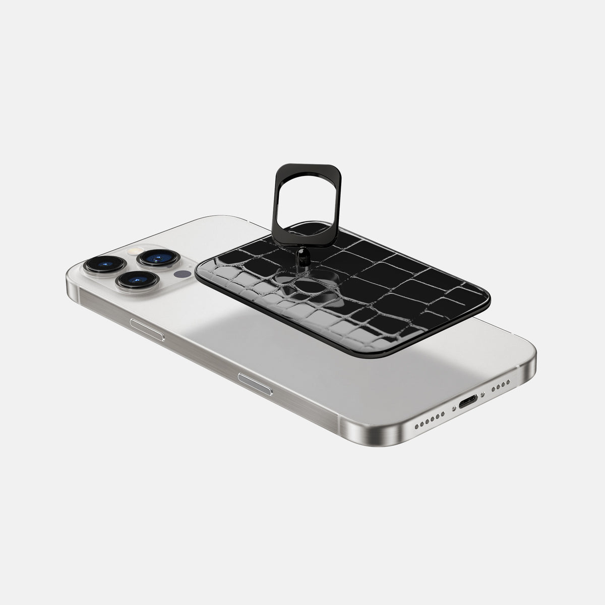 Black iPhone 16 Pro Max MagSafe Ring Shiny Alligator with Black Metal -4 | Black-Black
