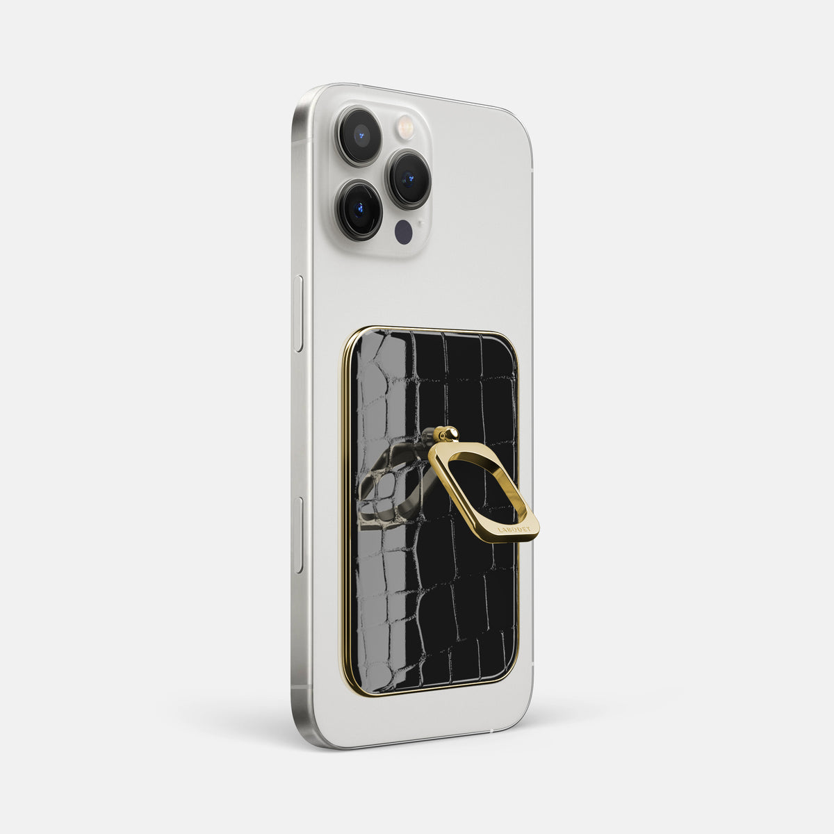 Black iPhone 16 Pro Max MagSafe Ring Shiny Alligator with Gold Metal -1 | Black-Gold
