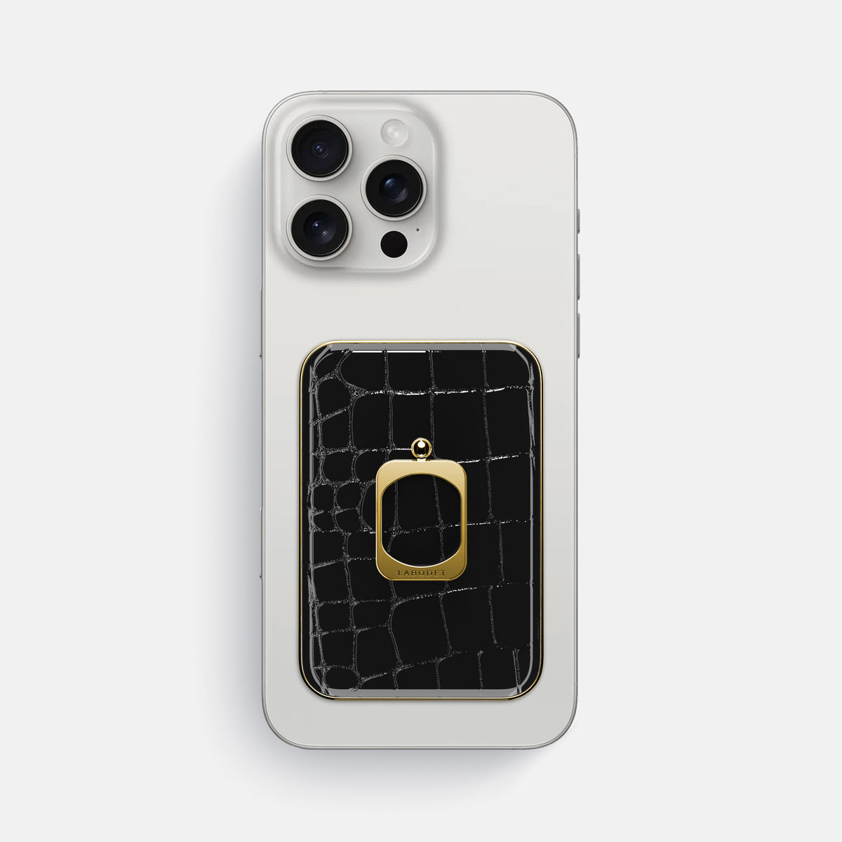 Black iPhone 16 Pro Max MagSafe Ring Shiny Alligator with Gold Metal -2 | Black-Gold