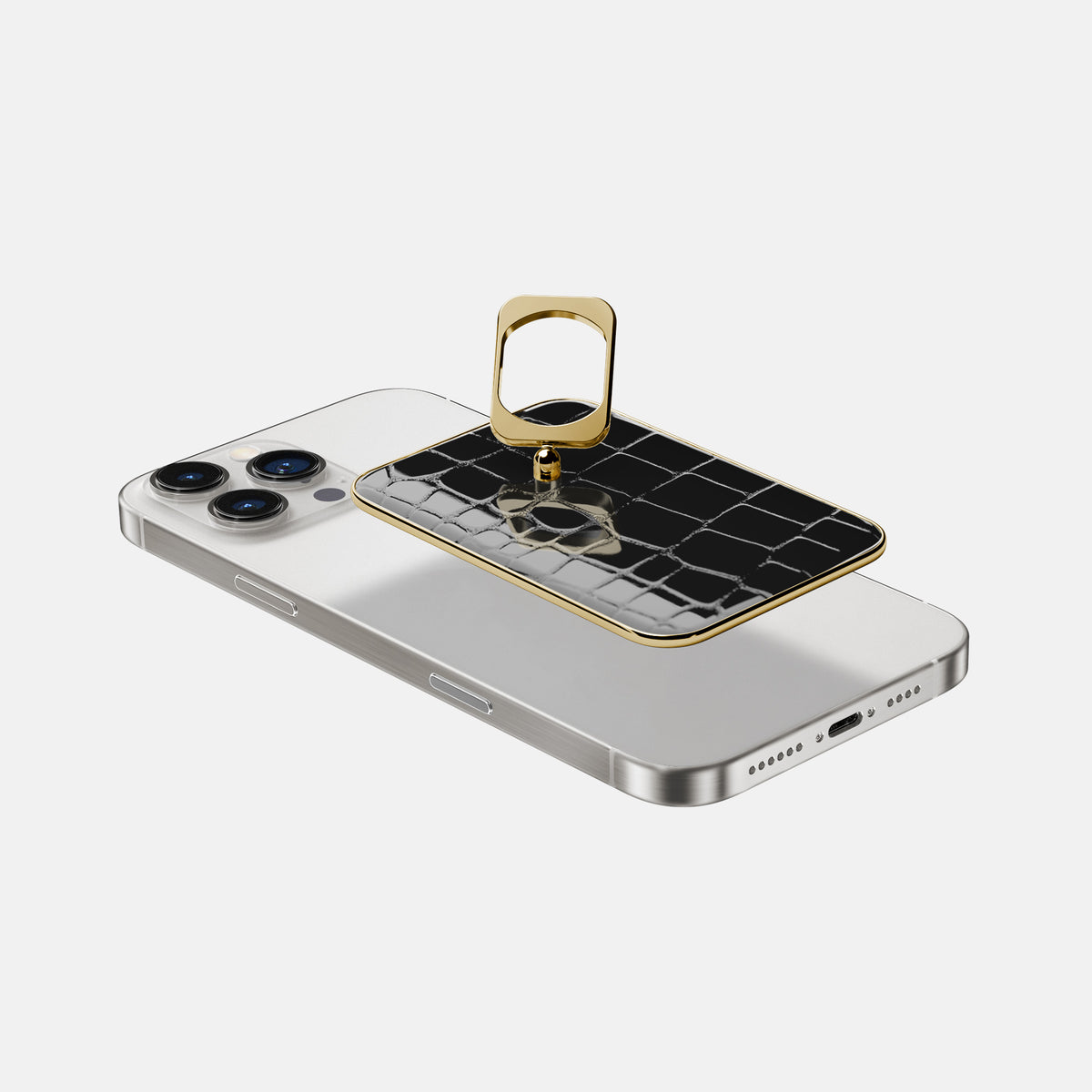 Black iPhone 16 Pro Max MagSafe Ring Shiny Alligator with Gold Metal -4 | Black-Gold