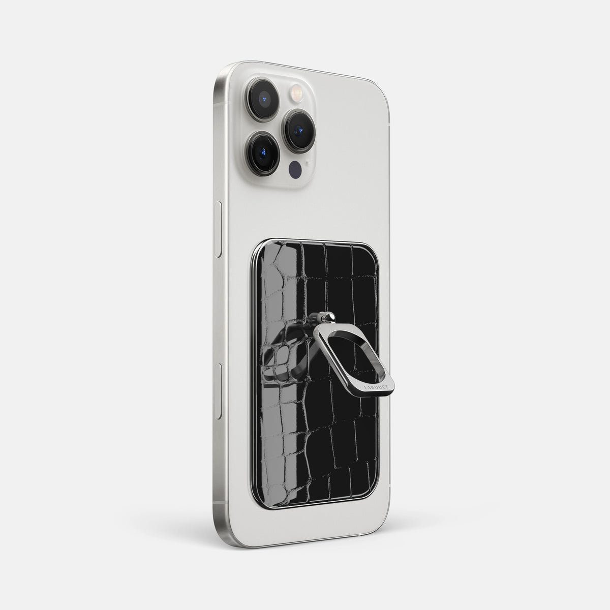 Black iPhone 16 Pro Max MagSafe Ring Shiny Alligator with Steel Metal -1 | Black-Steel