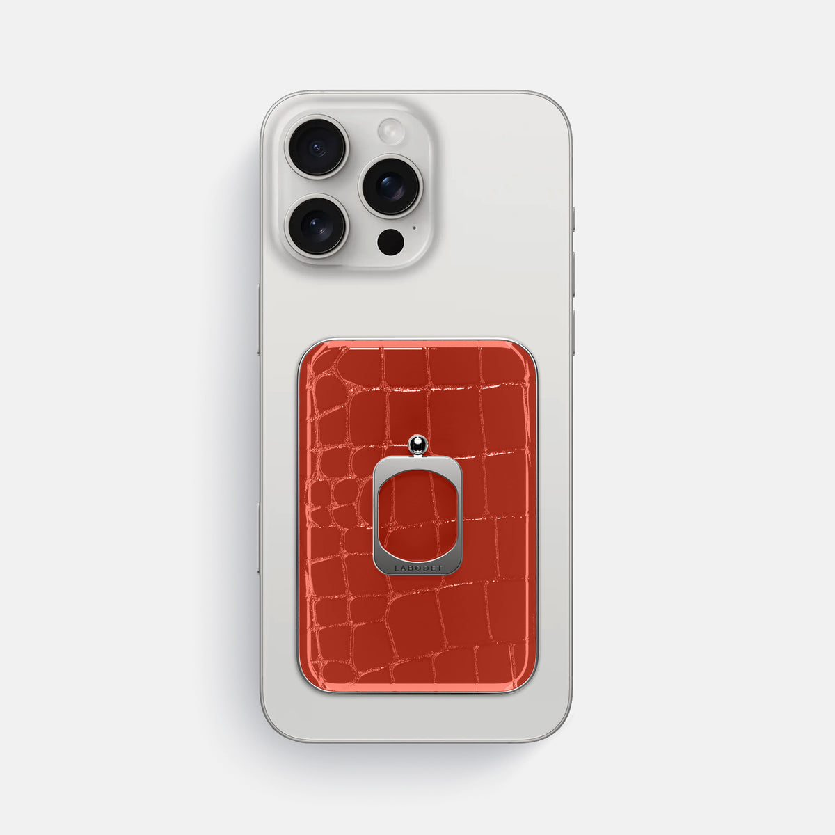 Coral-Orange iPhone 16 Pro Max MagSafe Ring Shiny Alligator with Steel Metal -2 | Coral-Orange-Steel