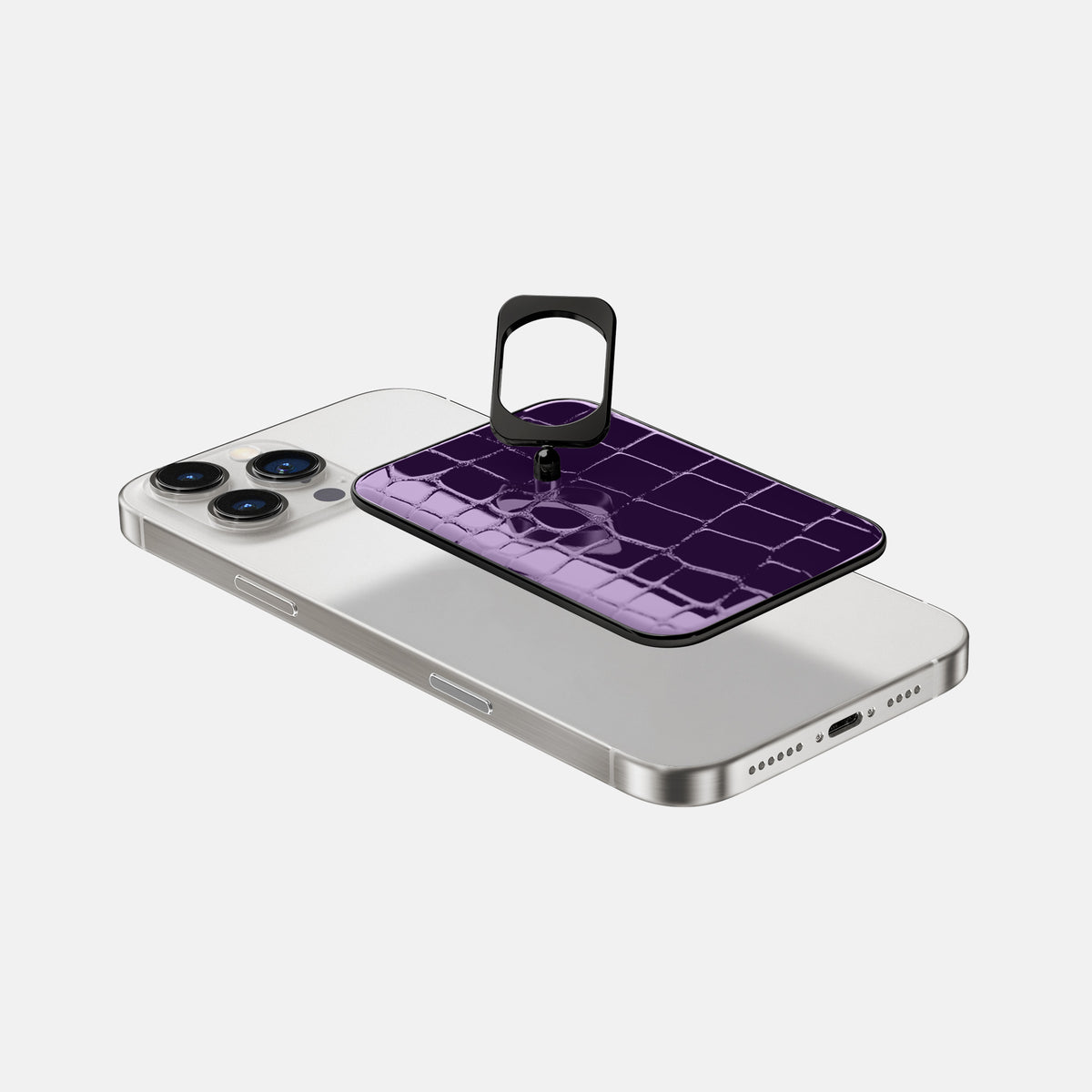 Purple iPhone 16 Pro Max MagSafe Ring Shiny Alligator with Black Metal -4 | Purple-Black