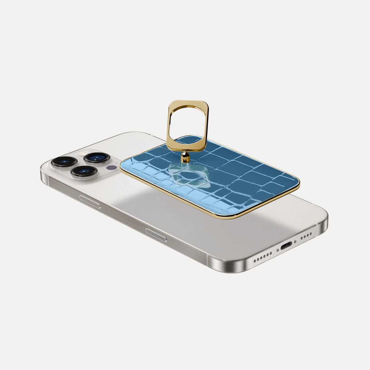 turqoise-blue iPhone 16 Pro Max MagSafe Ring Shiny Alligator with Gold Metal -4 | turqoise-blue-Gold