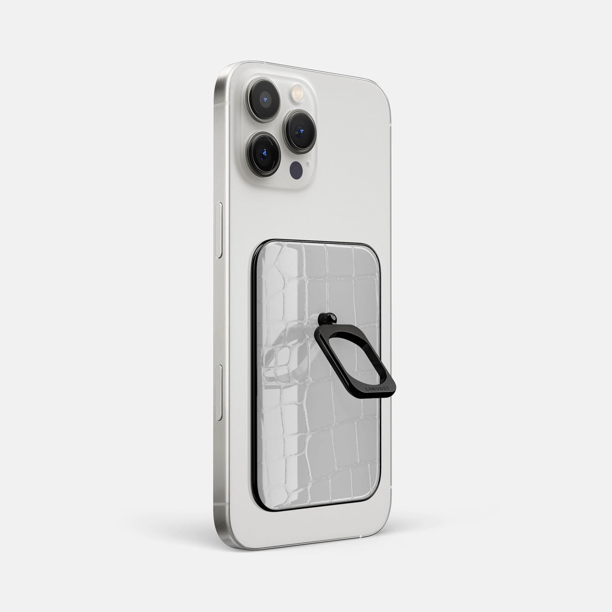 White iPhone 16 Pro Max MagSafe Ring Shiny Alligator with Black Metal -1 | White-Black