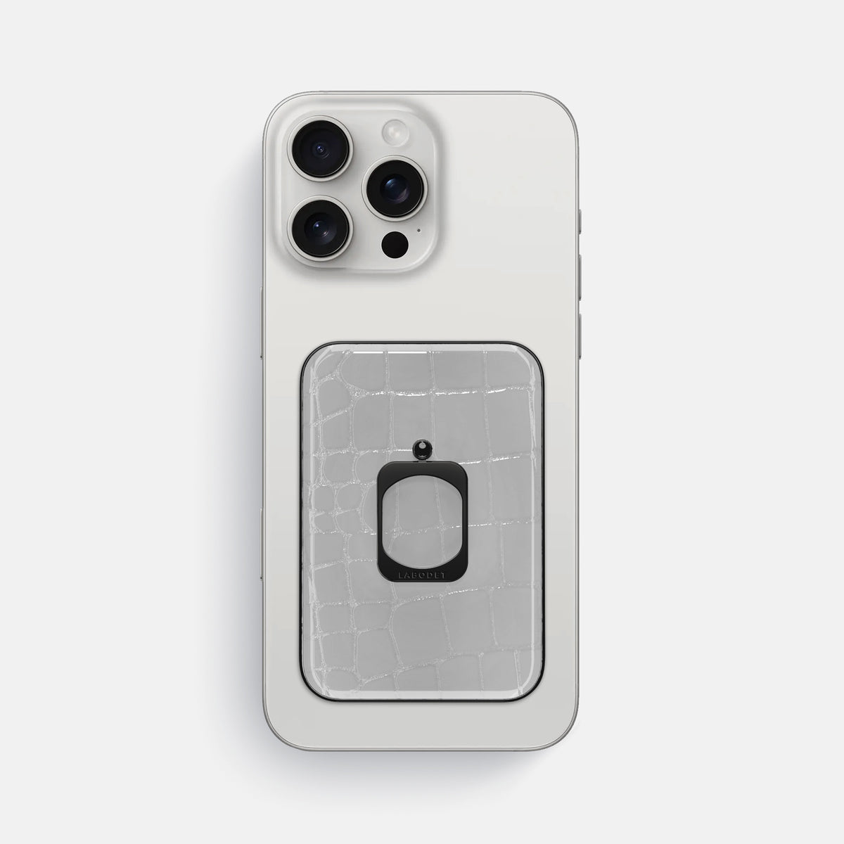 White iPhone 16 Pro Max MagSafe Ring Shiny Alligator with Black Metal -2 | White-Black