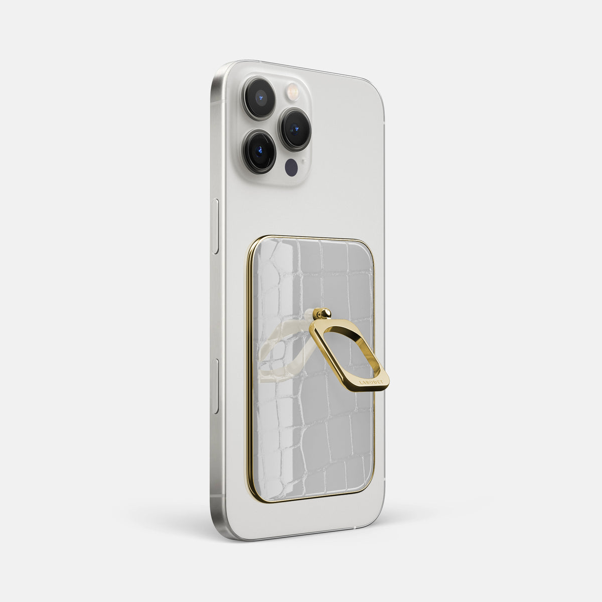 White iPhone 16 Pro Max MagSafe Ring Shiny Alligator with Gold Metal -1 | White-Gold