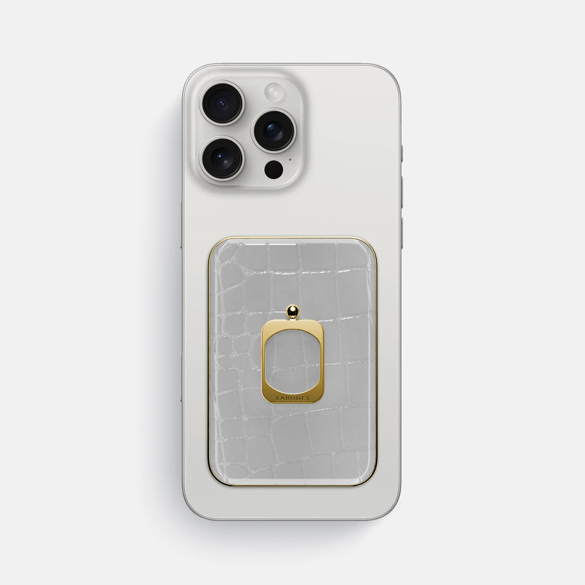 White iPhone 16 Pro Max MagSafe Ring Shiny Alligator with Gold Metal -2 | White-Gold
