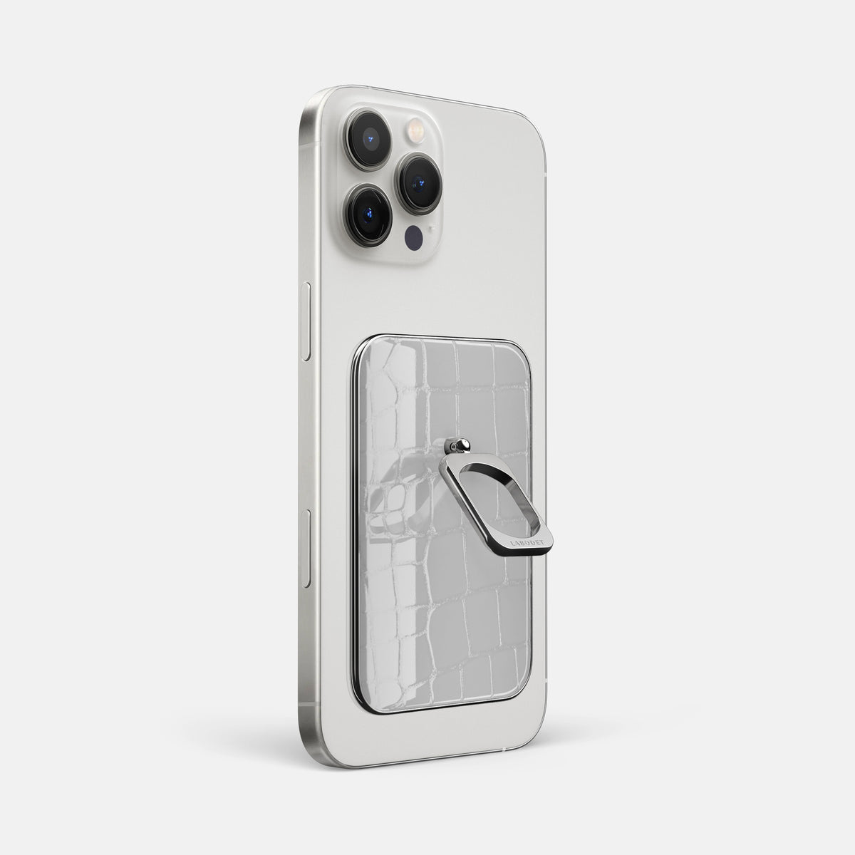 White iPhone 16 Pro Max MagSafe Ring Shiny Alligator with Steel Metal -1 | White-Steel