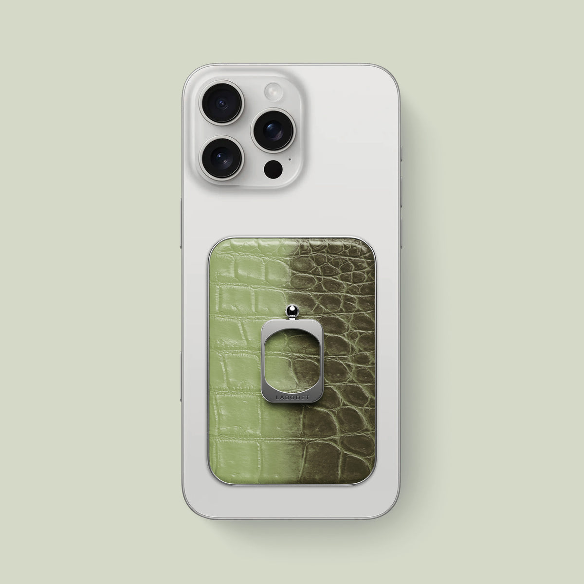 MagSafe Ring Celadon Green For iPhone 16 Pro Max In Himalayan Crocodile with Steel Metal -1 | Celadon-Green-Steel