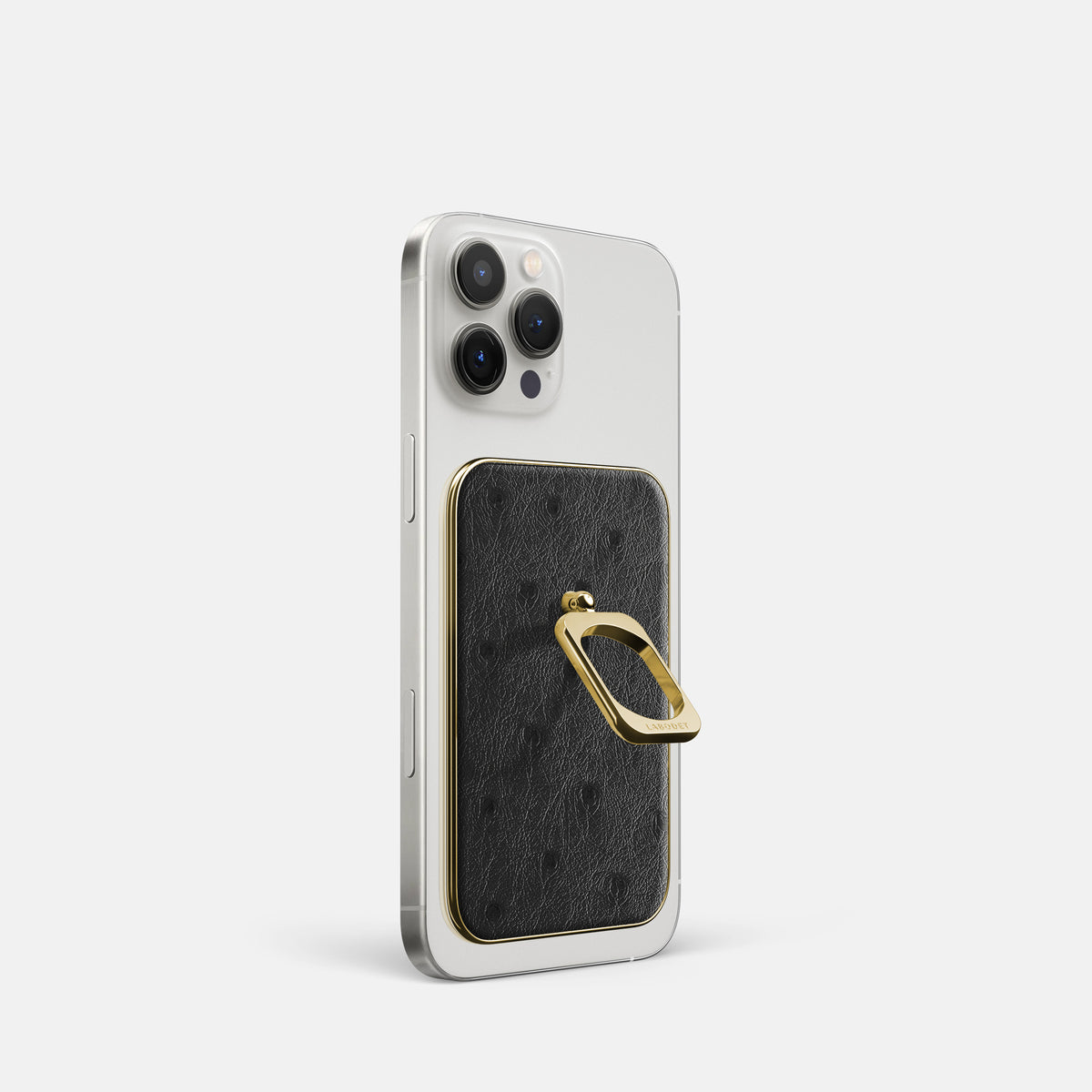 Black iPhone 16 Pro MagSafe Ring Ostrich with Gold Metal -1 | Black-Gold