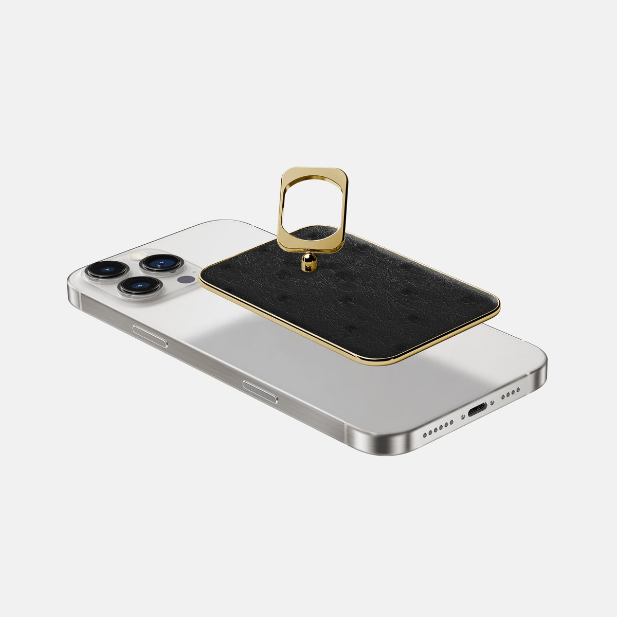 Black iPhone 16 Pro MagSafe Ring Ostrich with Gold Metal -4 | Black-Gold