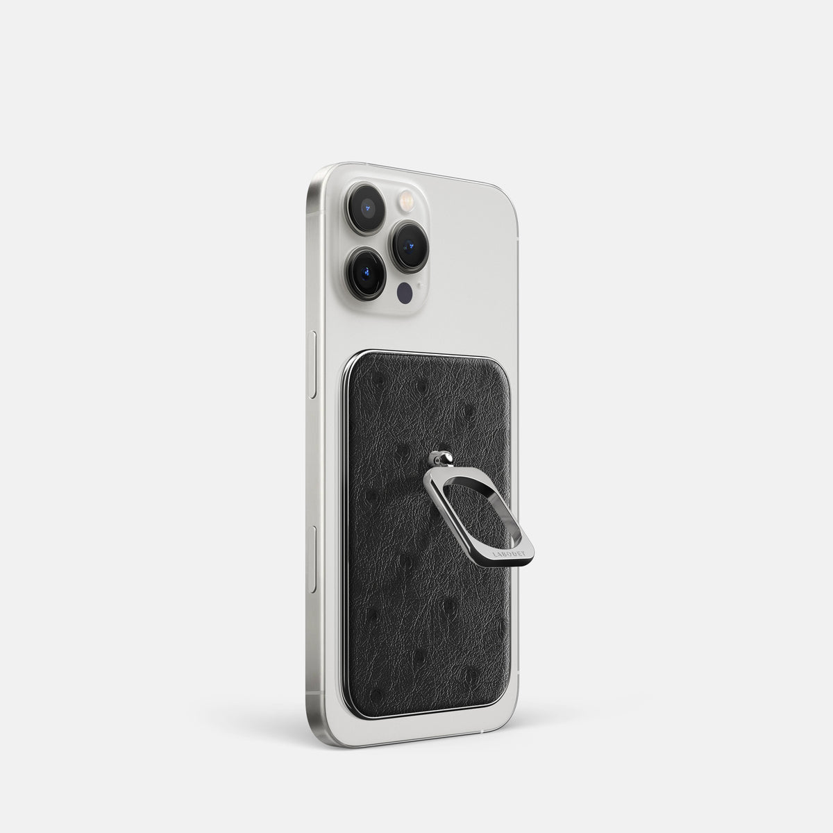 Black iPhone 16 Pro MagSafe Ring Ostrich with Steel Metal -1 | Black-Steel